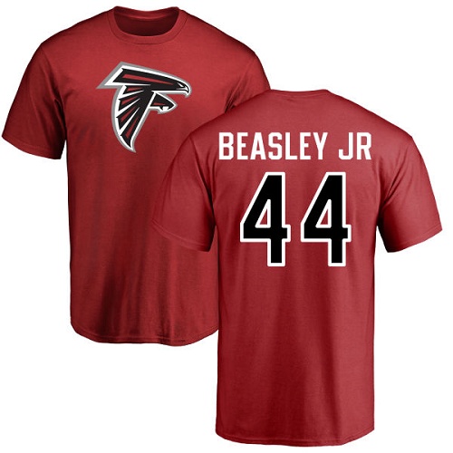 Atlanta Falcons Men Red Vic Beasley Name And Number Logo NFL Football #44 T Shirt